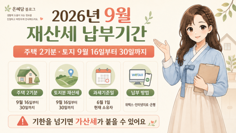 2026년 9월 재산세 납부기간｜주택 2기분·토지 9월 16~30일