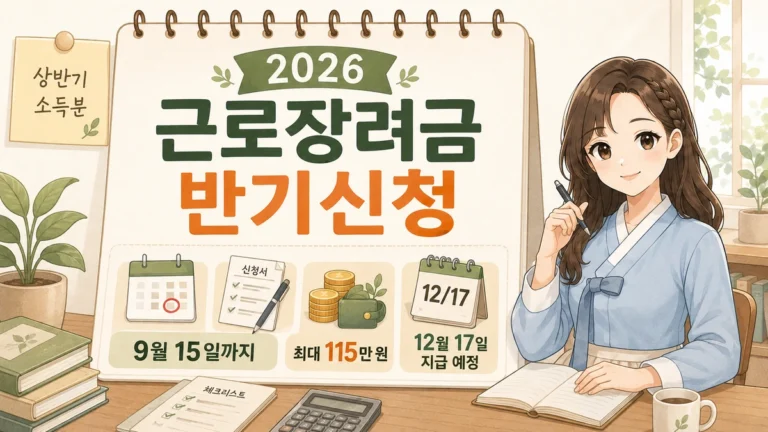 2026년 근로장려금 반기신청 기간과 최대 115만 원, 12월 17일 지급 예정 내용을 안내하는 온혜담 대표 이미지