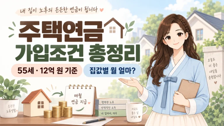 혜담이가 주택연금 가입조건을 안내하며 55세 이상, 공시가격 12억 원 기준과 집값별 월지급금 확인 포인트를 보여주는 온혜담 대표이미지