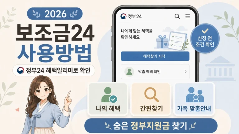 2026 보조금24 사용방법과 정부24 혜택알리미의 나의 혜택, 간편찾기, 가족 혜택 기능을 안내하는 온혜담 대표 이미지
