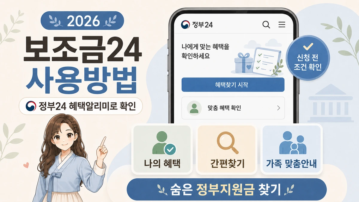 2026 보조금24 사용방법과 정부24 혜택알리미의 나의 혜택, 간편찾기, 가족 혜택 기능을 안내하는 온혜담 대표 이미지
